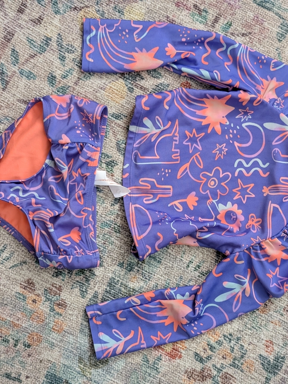 Kids Purple and Coral Two-Piece Rash Guard Swim Set